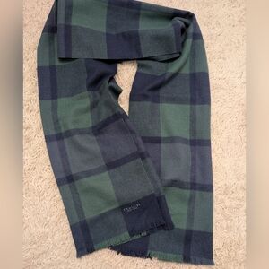 Coach Wool Cashmere Logo Plaid Wide Fringe Scarf